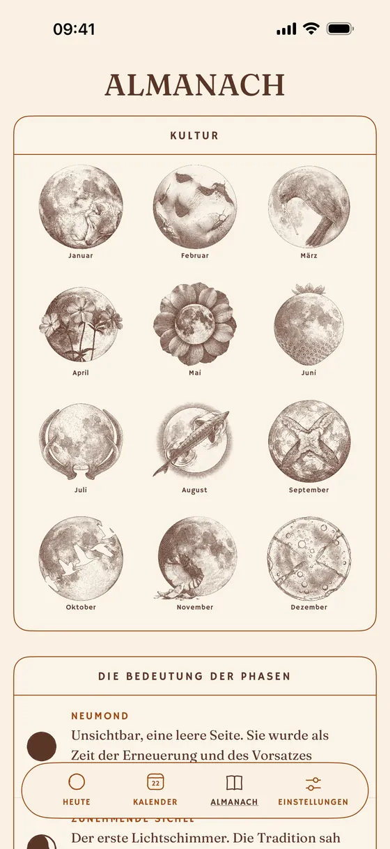 Das illustrierte Jahr: die zwölf benannten Monde. — Hell