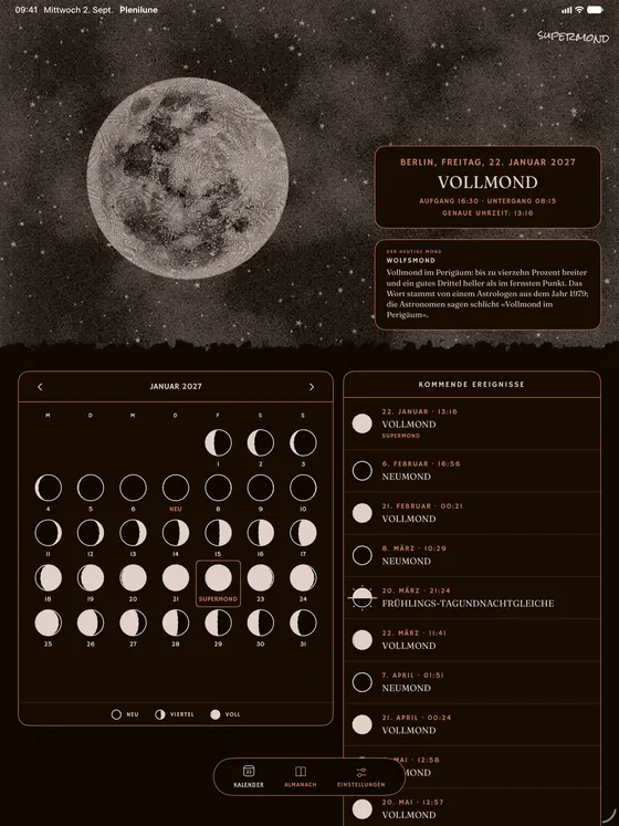 Der Monatskalender. — Dunkel
