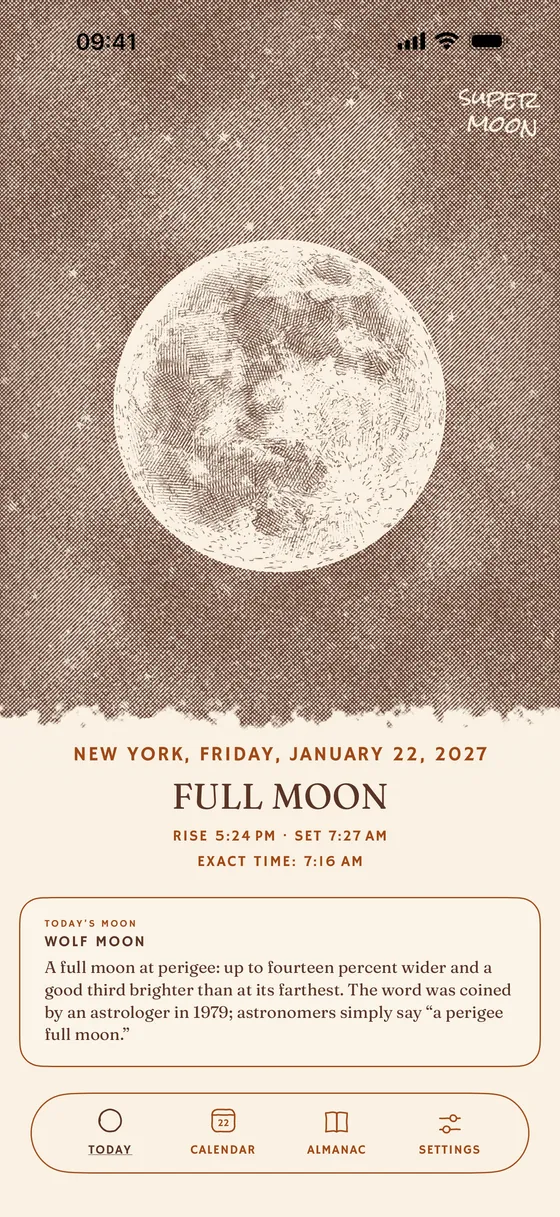 Today: the phase engraved from the Moon's real position. — Light