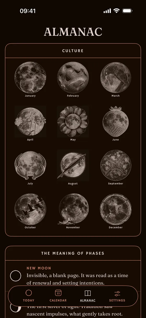 The illustrated year: the twelve named moons. — Dark