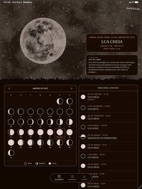 The month's calendar. — Dark