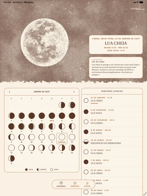 The month's calendar. — Light