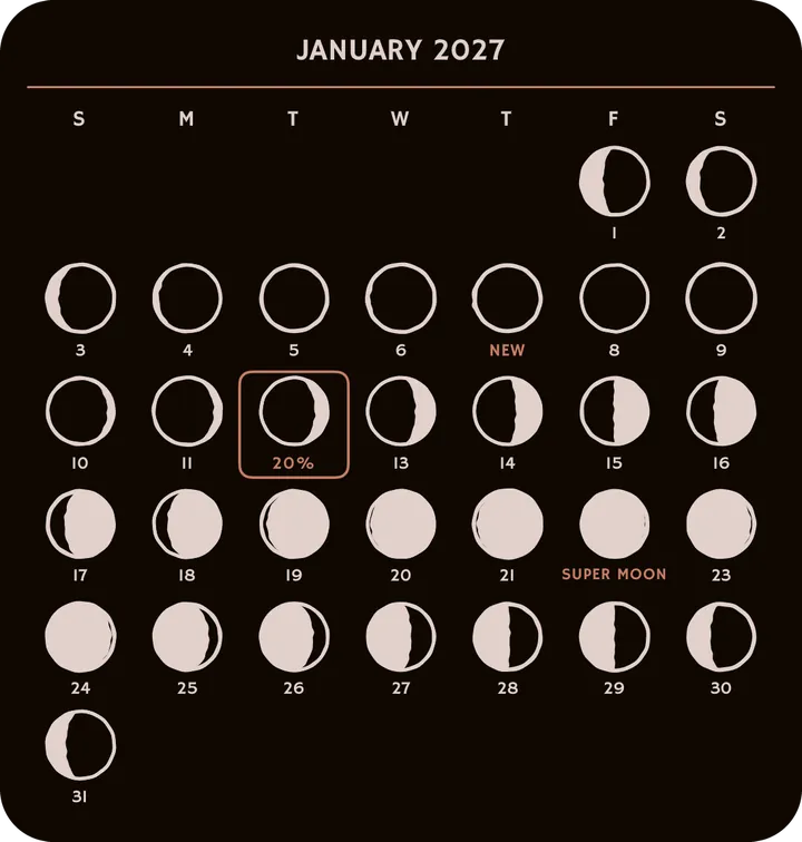 The month's calendar widget. — Dark