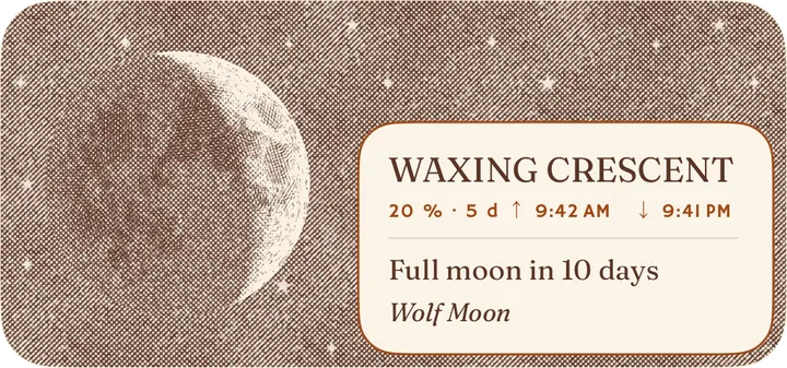 The moon, its phase and its name, medium widget. — Light