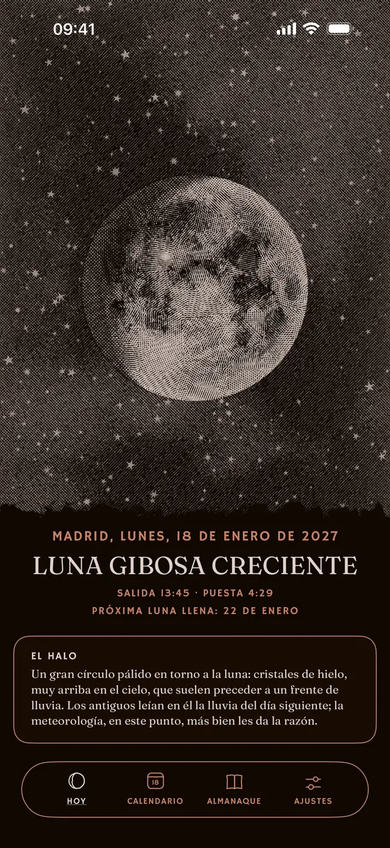 Hoy: la fase grabada según la posición real de la Luna. — Oscuro