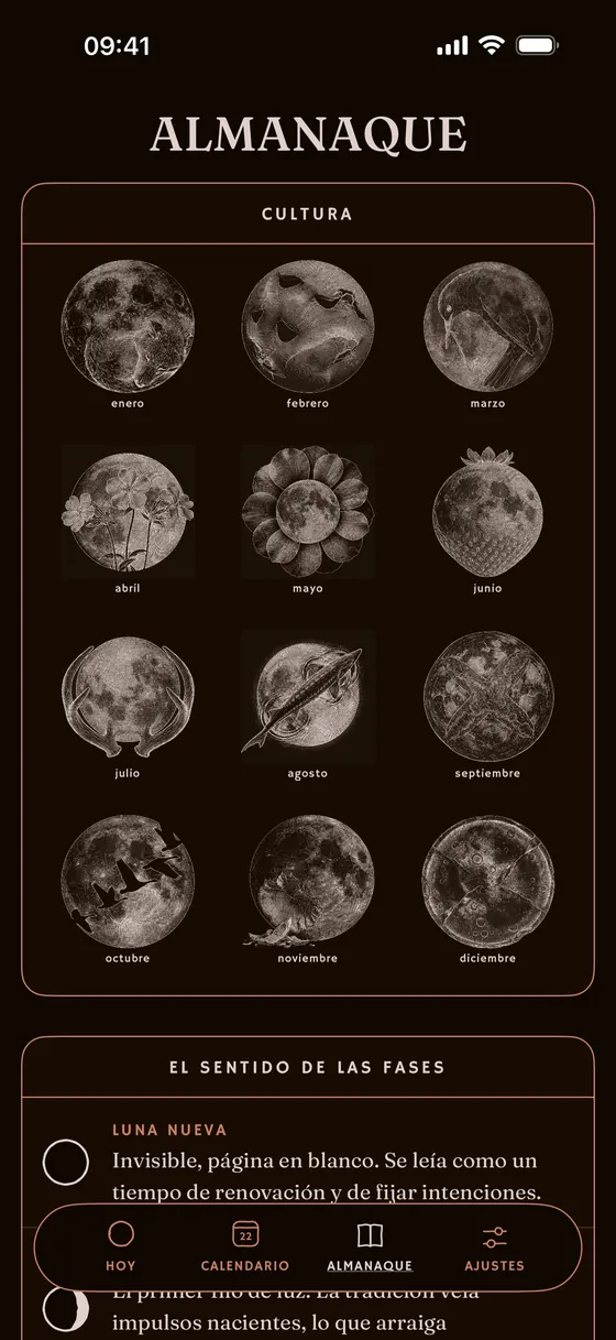 El año ilustrado: las doce lunas con nombre. — Oscuro