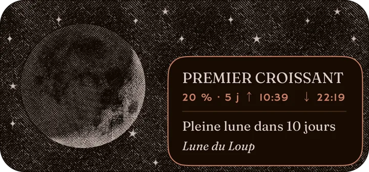 La lune, sa phase et son nom, widget moyen. — Sombre