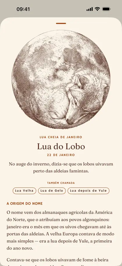 A página de uma lua cheia com nome no Plenilune, no iPhone